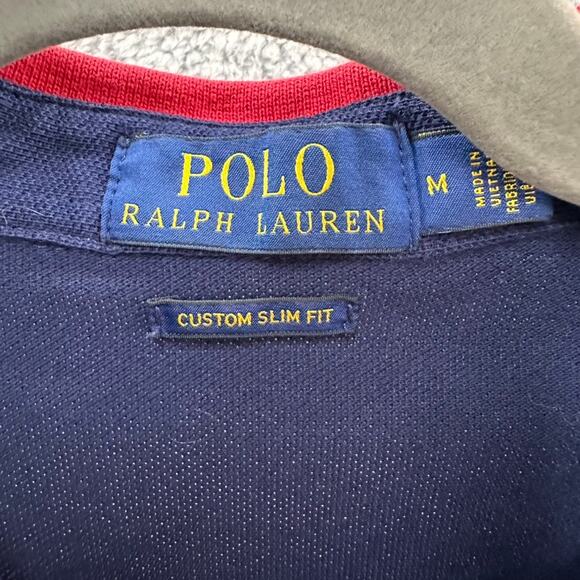 Polo Ralph Lauren Men's Medium Slim Fit Blue Polo Yellow Pony Colorful Collar 99 - Picture 5 of 9